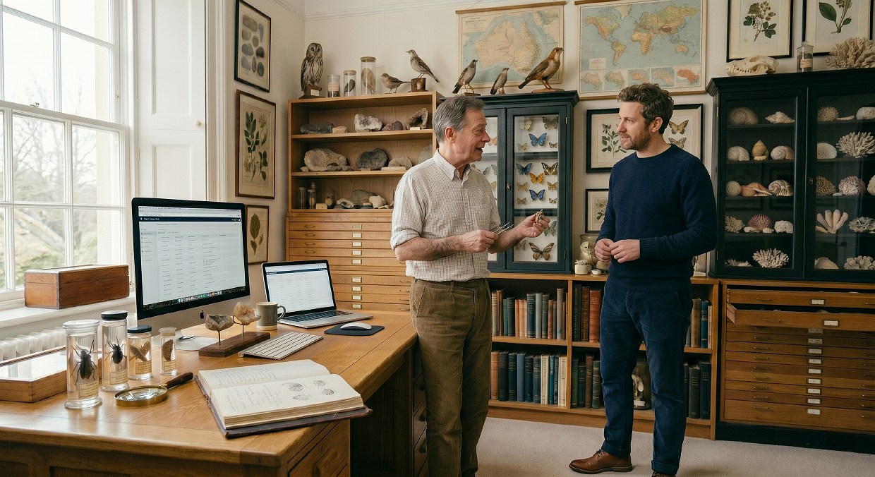Two collectors discussing a specimen